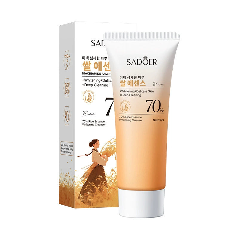 SADOER 70% Rice Essence Facial Cleanser - Niacinamide Brightening Face Wash for Deep Cleaning & Delicate Skin