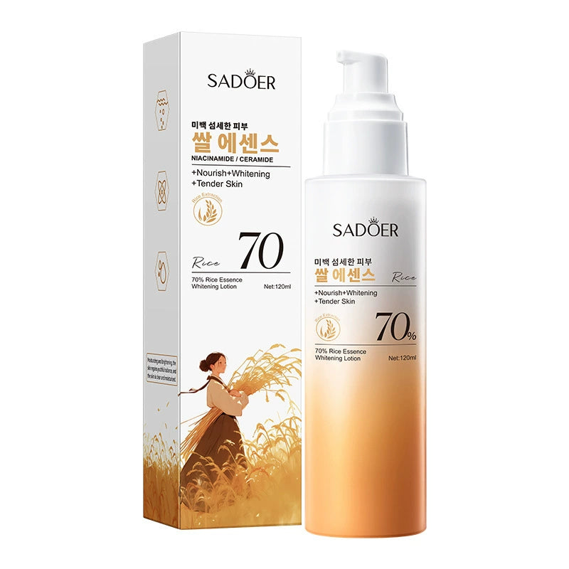70% Rice Essence Whitening Lotion - Niacinamide Brightening Moisturizer for Nourishing Skin